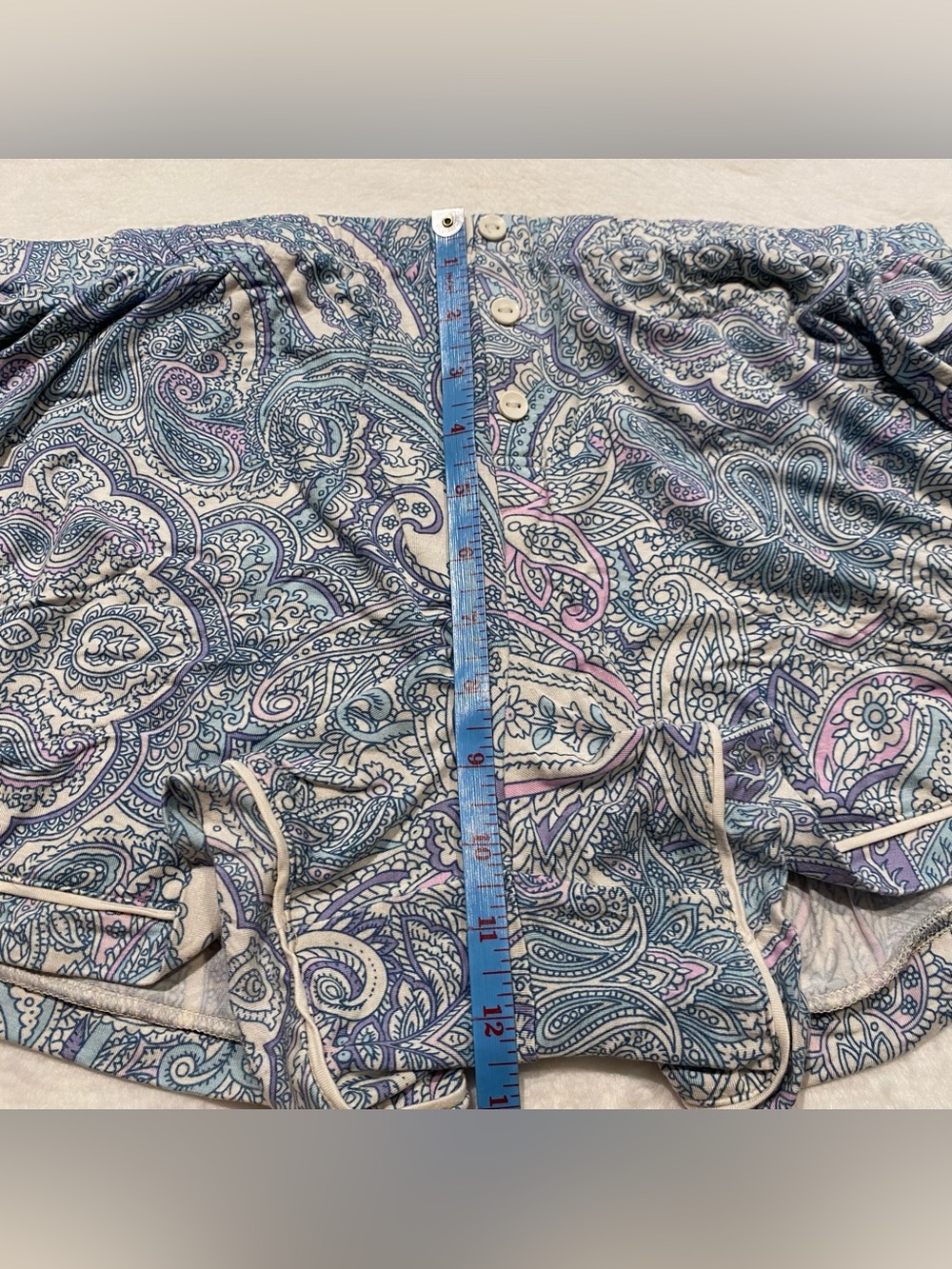 (M) Soma Cool Nights Printed Piped Pajama Cami Shorts Set Paisley Cream Blue - Picture 14 of 16